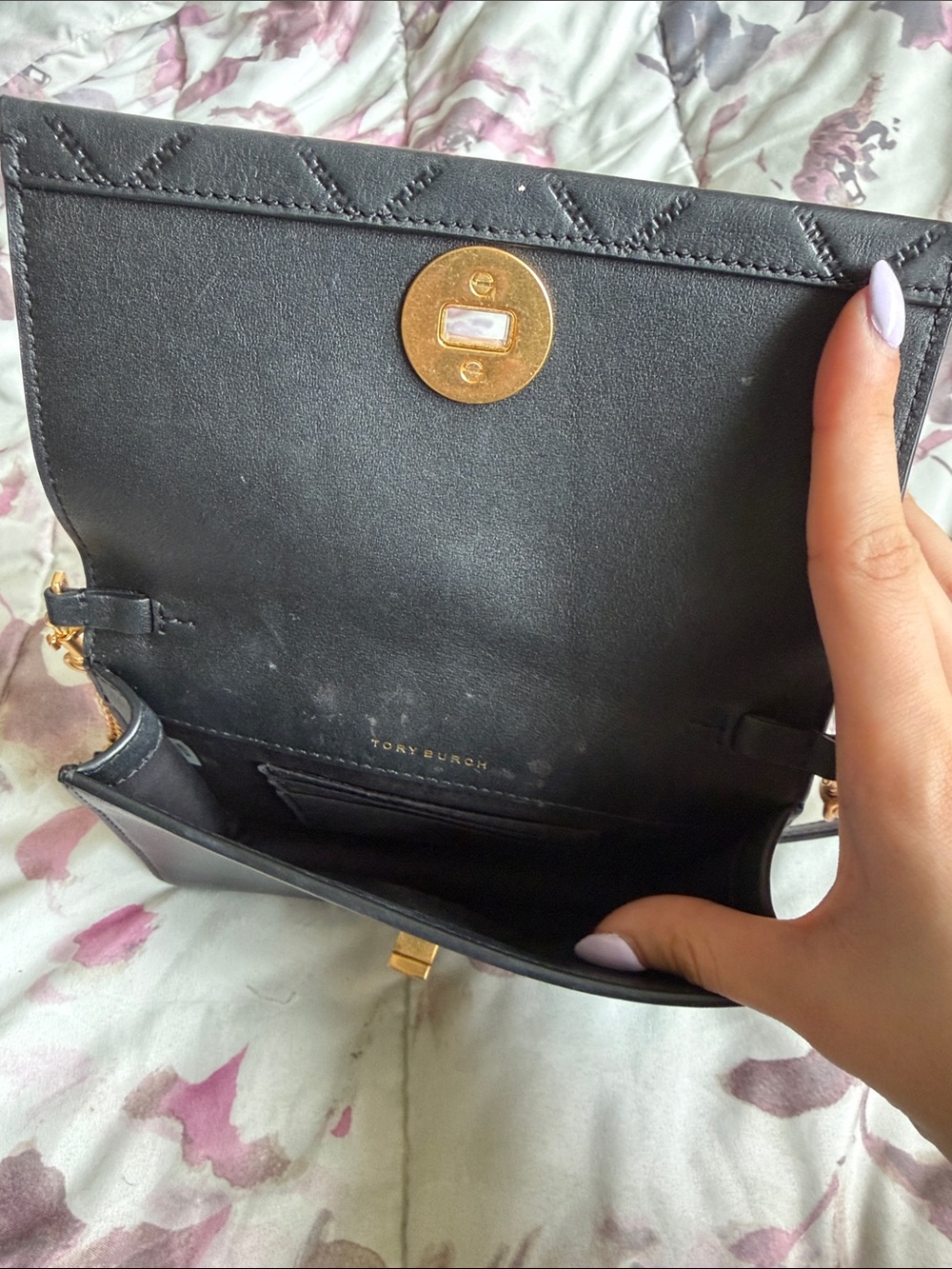 Tory Burch Black Quilted Leather Crossbody with Gold Hardware - Picture 9 of 10